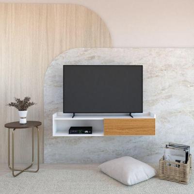 Rack Suspenso TV 50 Polegadas 120CM MDP Porta Basculante Branco Freijó Atena