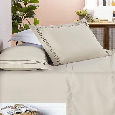 Jogo de Cama Trio Queen 4 Peças Micropercal 400 Fios Bordado Caqui Bia Enxovais