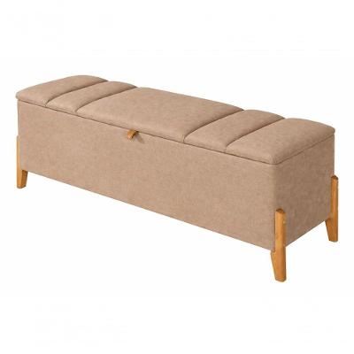 Recamier Calçadeira Baú Luxo 140CM Casal Suede MDF Bege do Lar