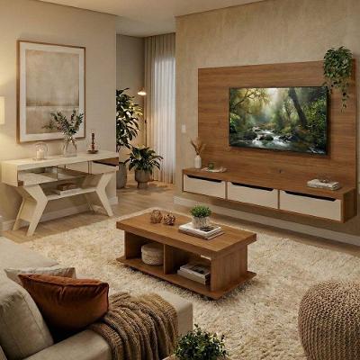 Conjunto Sala de Estar Presence Painel TV 75'' e Aparador Off White Dkadidecor
