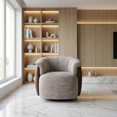 Poltrona Marselha Giratória Suede Corino Marrom para Sala Divani