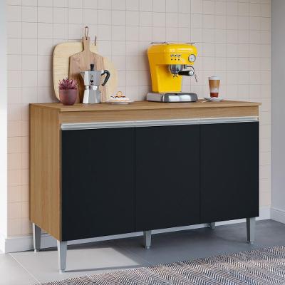Balcão Gabinete Manu 3 Portas com Tampo MDP 120CM Amêndoa Preto Desk Design