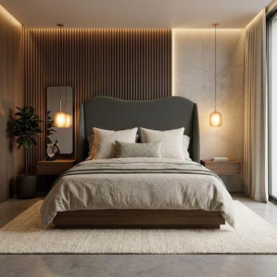 Cabeceira Persa Casal 140cm no Box Estofada Suede Cinza Divani
