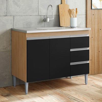 Balcão Gabinete Andréia 2 Portas 3 Gavetas MDP 100CM Amêndoa Desk Design