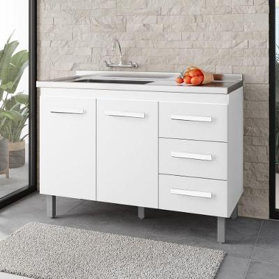 Balcão Gabinete para Pia Bia 2 Portas 3 Gavetas MDP 118CM Branco