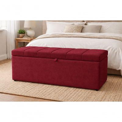 Recamier Calçadeira Baú Carla 140CM Casal Suede Bordô Madeira