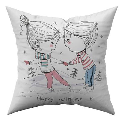 Capa de Almofada Happy Winter Romântica 45cm X 45cm Microfibra Dourados Enxovais