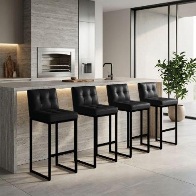 Kit 4 Banquetas Altas Lirina PU Base Fixa com Encosto Preto D'Rossi