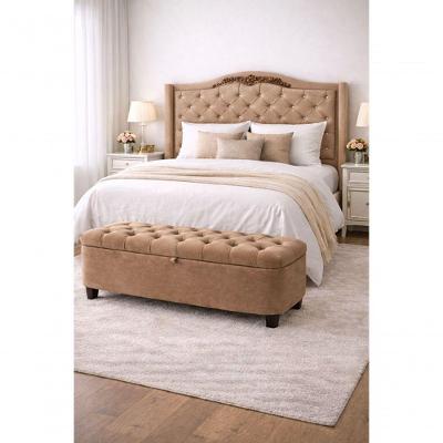 Kit Lisboa Cabeceira Cama Box e Calçadeira Baú Queen Suede Bege do Lar