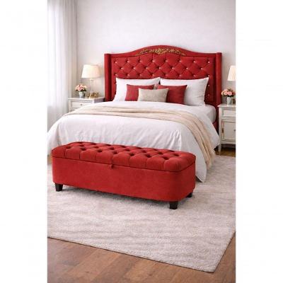 Kit Cabeceira Calçadeira Baú Lisboa Casal Estofada Suede Vermelho do Lar