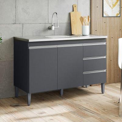 Balcão Gabinete Andréia 2 Portas 3 Gavetas MDP 120CM Cinza Desk Design