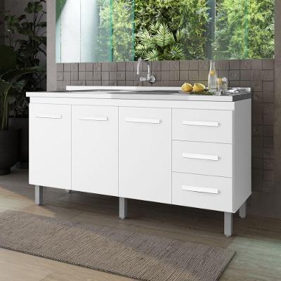 Balcão Gabinete para Pia Emi 3 Portas 3 Gavetas MDP 158CM Branco Desk Design