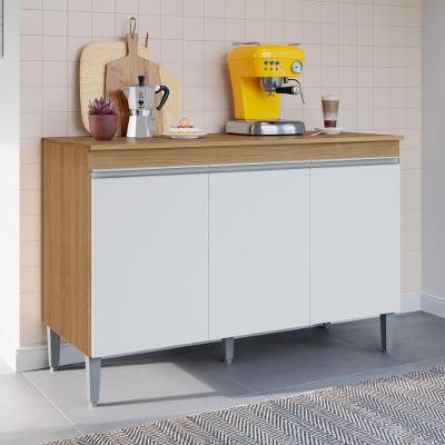 Balcão Gabinete Manu 3 Portas 1 Prateleira MDP 120cm Amêndoa
