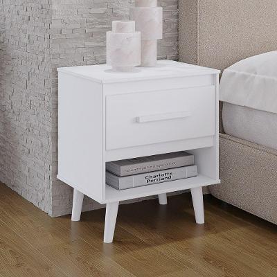 Mesa de Cabeceira Cami 1 Gaveta MDP Retrô Branco Desk Design
