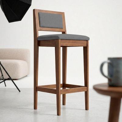 Banqueta Alta Lenna Linho Madeira com Encosto Estofado 99cm Cinza Desk Design