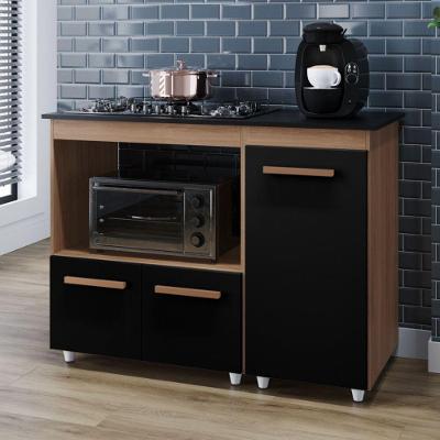 Balcão para Cooktop Mayla 3 Portas MDP 114CM Preto Desk Design