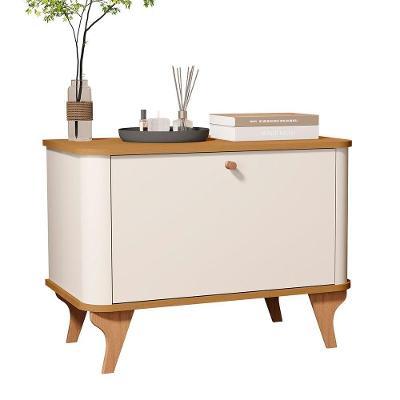 Mesa de Cabeceira Arumã MDF Pés Madeira Maciça Moderno Off White Bechara Móveis