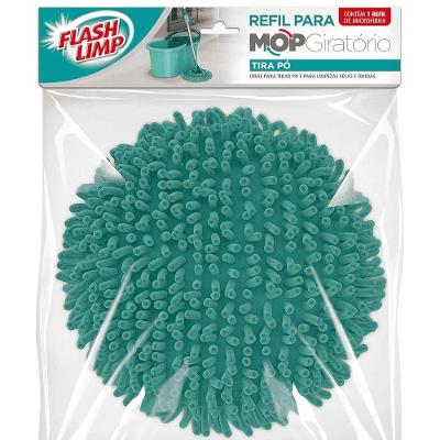 Refil Mop Giratório Microfibra Tira Pó Lavável para Pisos Verde Flashlimp