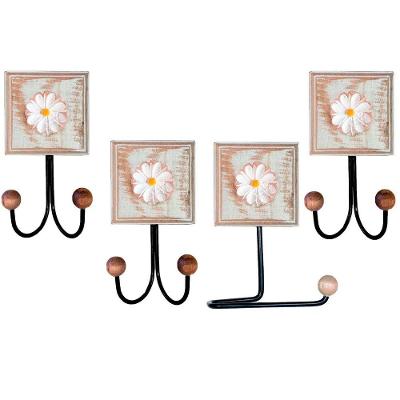 Kit de Banheiro Flor Entalhada 4 Peças Madeira Ferro Rosa Estilo Rústico