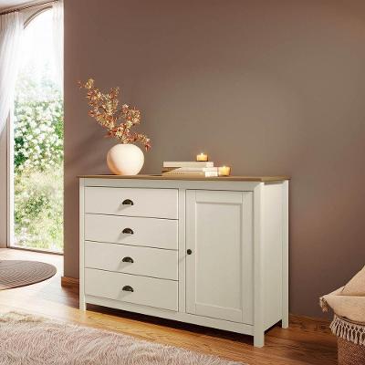 Cômoda Sapateira Topázio 4 Gavetas 1 Porta Pinus Metal Branco e Freijó Finestra Móveis