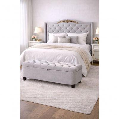 Kit Quarto Lisboa Cabeceira e Calçadeira Baú Queen Suede Prata do Lar Móveis e Decoração