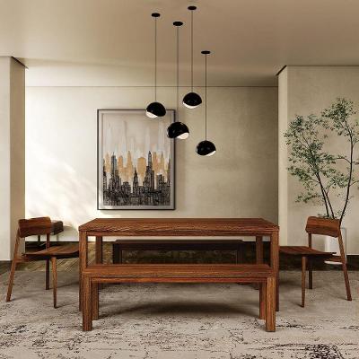 Conjunto Jantar Nature 6 Lugares Pinus Rústico Escuro 180CM 2 Bancos Finestra Móveis