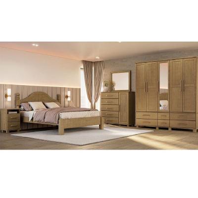 Kit Quarto Ouro 5 Portas Cama Queen Cômoda Sapateira 2 Mesas de Cabeceira Café Finestra Móveis