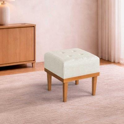 Puff Quadrado MM-33 Madeira Linho Creme Estofados Martins