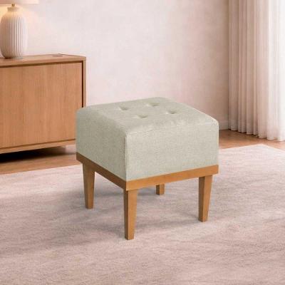 Puff Quadrado MM-33 Banqueta em Linho Bege Mesclado Estofados Martins