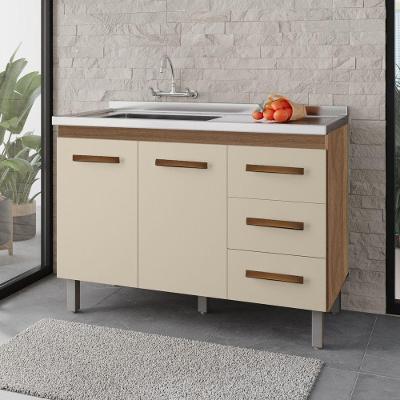 Balcão Gabinete para Pia Bia 2 Portas 3 Gavetas MDP 118CM Off White Desk Design