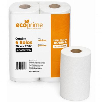 Papel Toalha Bobina Auto Corte 20CM X 200M Fardo 6 Rolos Eco Prime