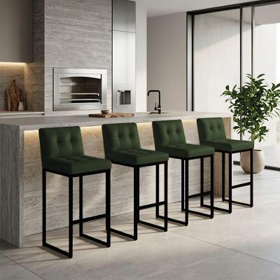 Kit 4 Banquetas Lirina PU Verde Base Preta com Encosto Preto D'Rossi