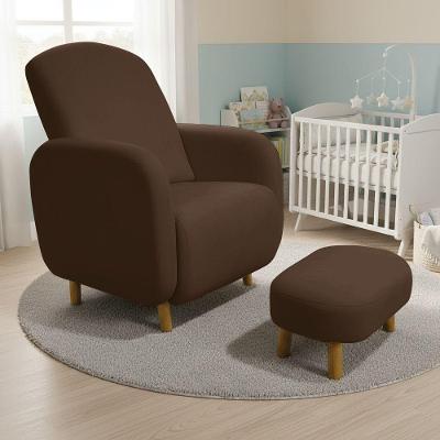 Poltrona de Amamentação com Puff Jhessy Suede 72CM Marrom D'Rossi