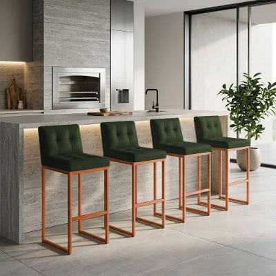 Kit 4 Banquetas Lirina PU Base Fixa com Encosto Industrial Verde D'Rossi