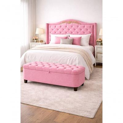 Kit Lisboa Cabeceira Cama Box e Calçadeira Baú Casal MDF Suede Rosa