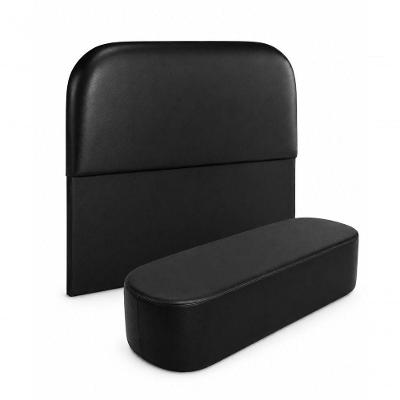 Kit Cabeceira Recamier Puff Ibiza Organico King Estofada MDF Courino Preto