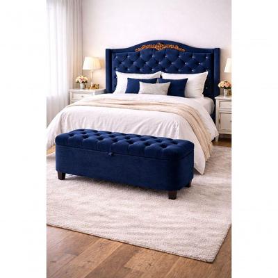 Kit Lisboa Cabeceira Box e Calçadeira Baú Casal 140cm Suede Azul Marinho