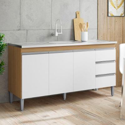 Balcão Gabinete Andréia 3 Portas 3 Gavetas MDP 150CM Amêndoa Desk Design