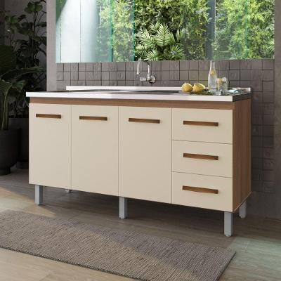 Balcão Gabinete para Pia Dana 3 Portas MDP 148CM Off White Desk Design
