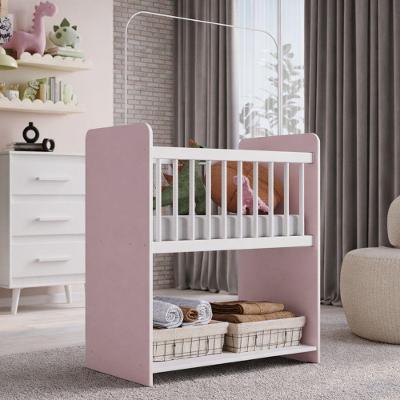 Mini Berço Fixo Moisés Toy com Colchão 89cm Branco e Rosa Desk Design