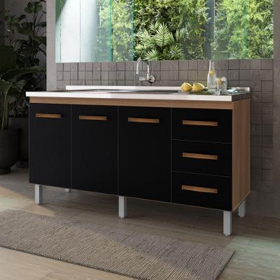 Balcão Gabinete para Pia Emi 3 Portas 3 Gavetas MDP Preto Desk Design