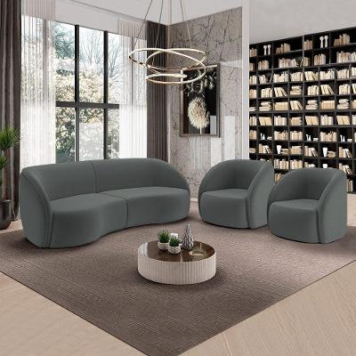 Conjunto de Sofá Clarke 288CM com 2 Poltronas Grafite Veludo Gran Belo