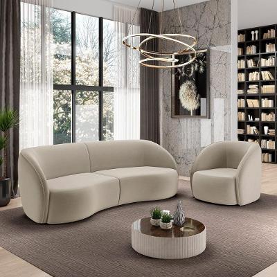 Conjunto de Sofá Clarke 288CM com Poltrona Veludo Bege Gran Belo