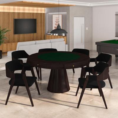 Mesa de Jogos Carteado Bellagio G42 6 Cadeiras Madeira Maciça Preto Gran Belo