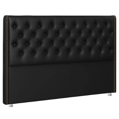 Cabeceira Casal Flora no Box MDF Estofada Corino Preto Nexta Casa