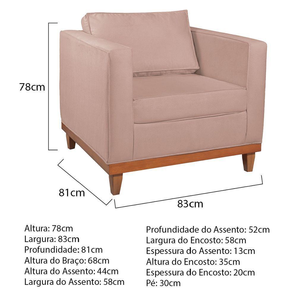 Kit Sofá 2 E 3 Lugares E 2 Poltronas Europa 180 Cm Suede - Amarena Móveis Rosê - 6