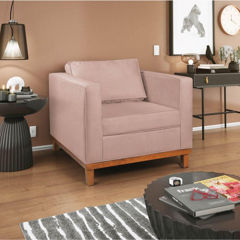 Kit Sofá 2 E 3 Lugares E 2 Poltronas Europa 180 Cm Suede - Amarena Móveis Rosê - 8