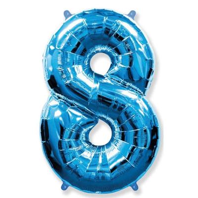 Balão Metalizado Número 8 de Poliamida 1 Metro Azul Funny Fashion