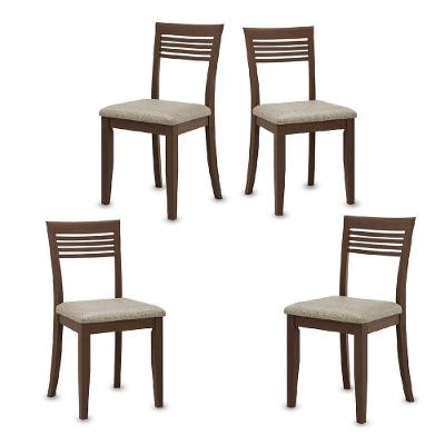 Conjunto Rubi 4 Cadeiras Pinus Estofado Linho Café Finestra Móveis