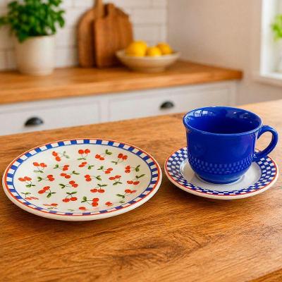 Jogo de Café e Lanche Oxford Cerâmica 24 Peças Jardim Cerejas Donna